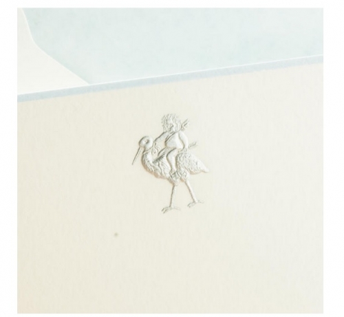 Silver Stork Engraved Note Cards Box of 10
Envelopes Lined in Light Blue Tissue

Personalize with a name or initials on the top or bottom of each card.
Color to match motif unless specified otherwise.



















